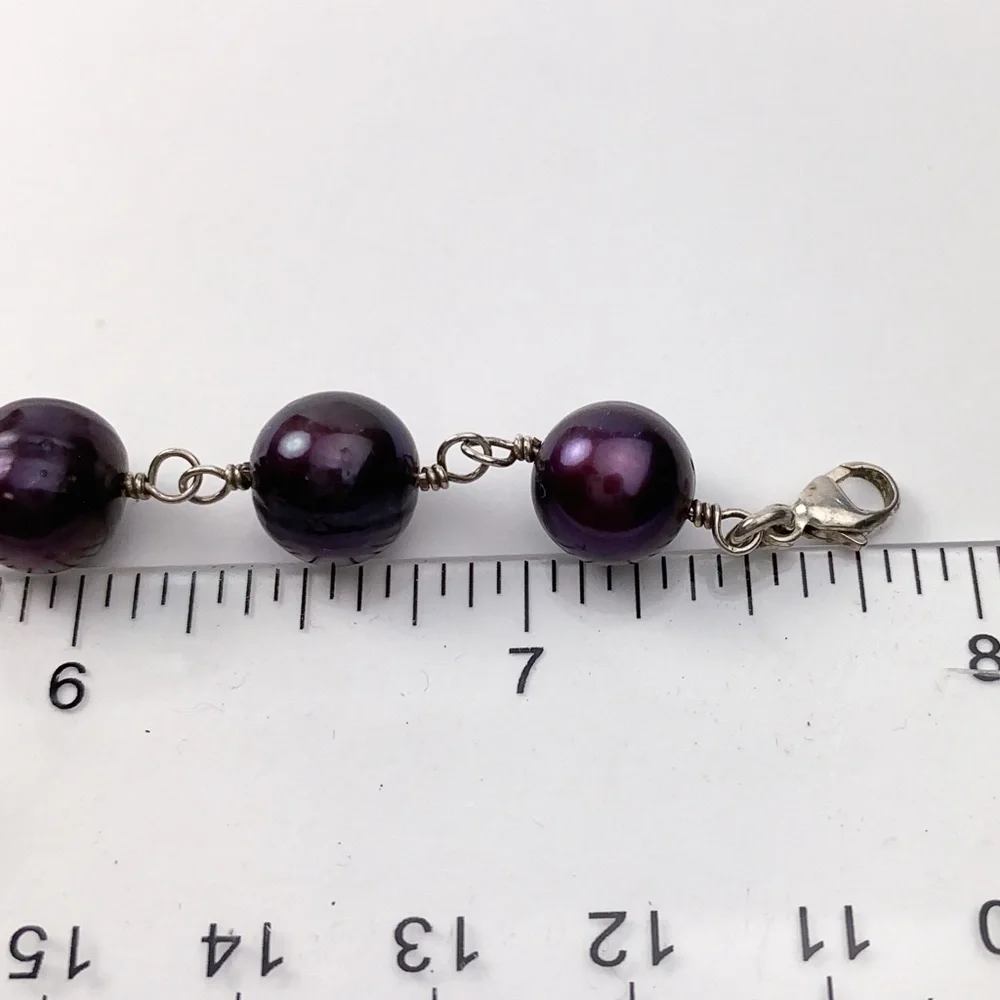 Freshwater Pearls Sterling Bracelet 925 Silver Handcrafted 9-10mm Purple Plum